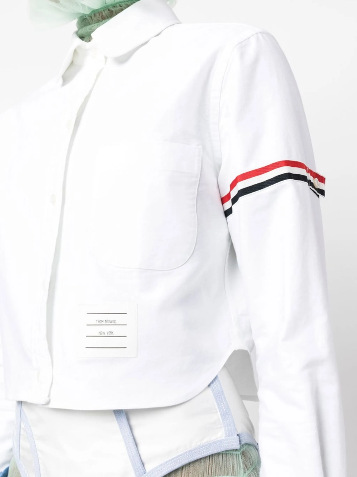 Oxford Armband Cropped Round Collar Shirt Women