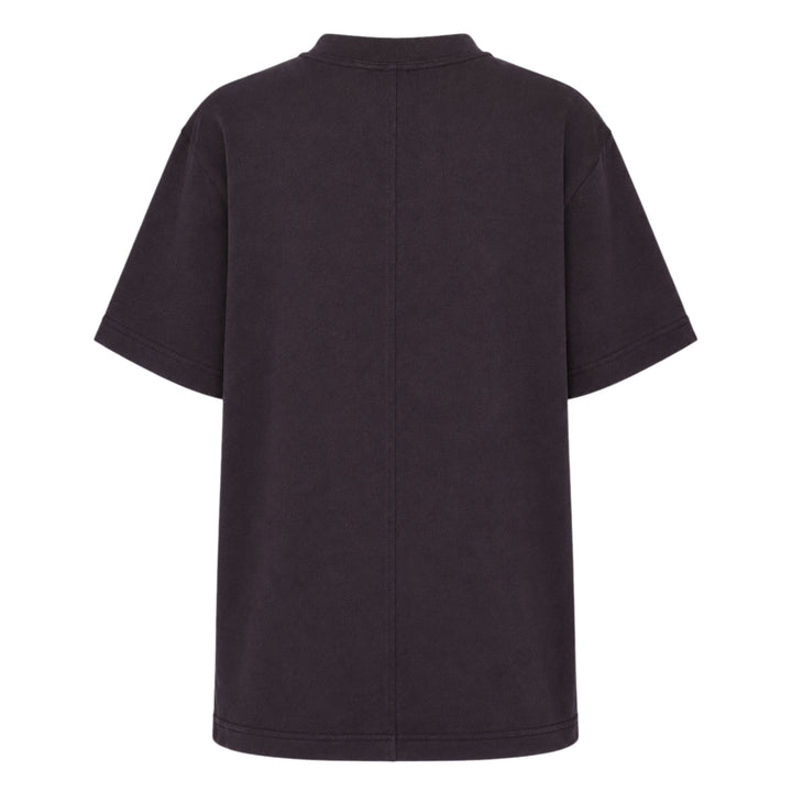 Sofie D'Hoore short sleeve boxy tee in dusty rose with ribbed crew neck and topstitched hem, displayed flat on white background
