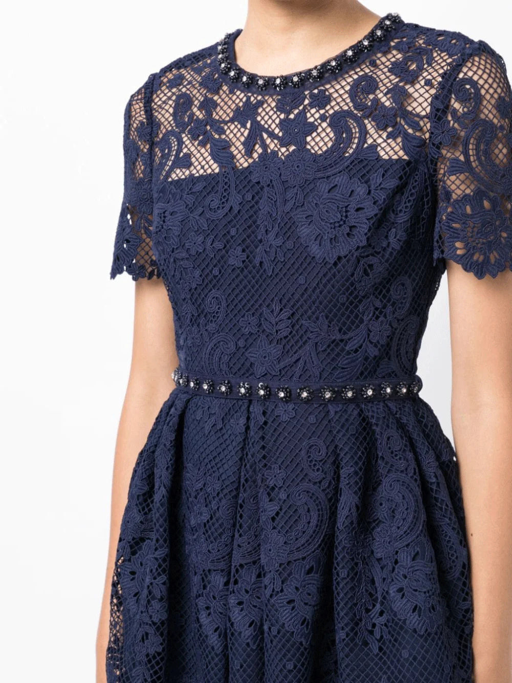 Navy Lace Embellished Mini Dress