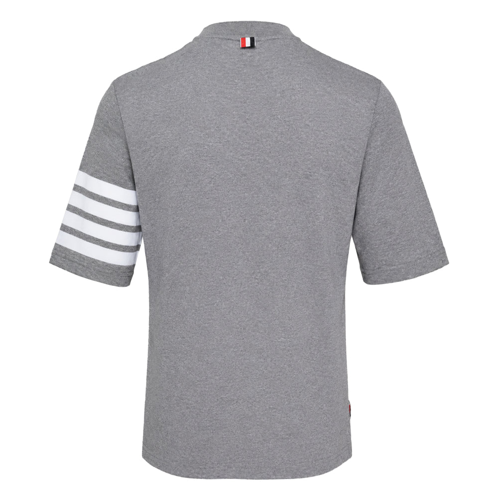 Thom Browne Jersey 4-Bar Short Sleeve Tee in green with white stripe detail on sleeve and grosgrain trim at hem