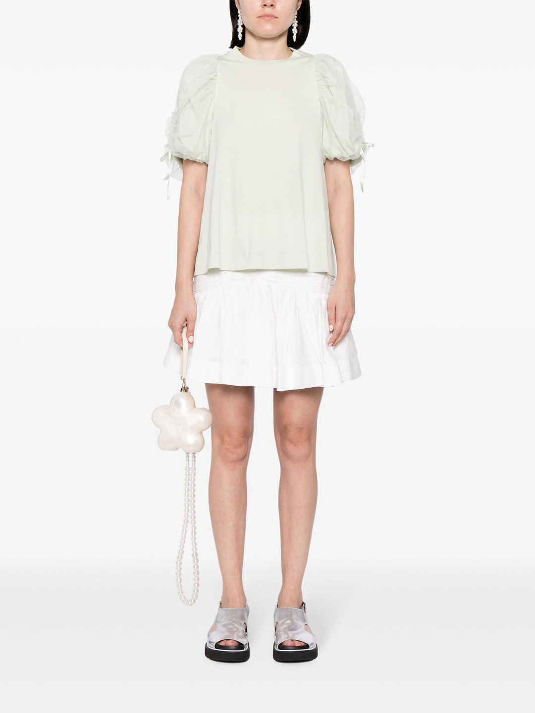 Tulle Overlay Puff Sleeve T-Shirt