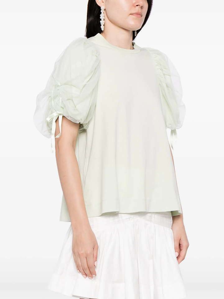 Tulle Overlay Puff Sleeve T-Shirt
