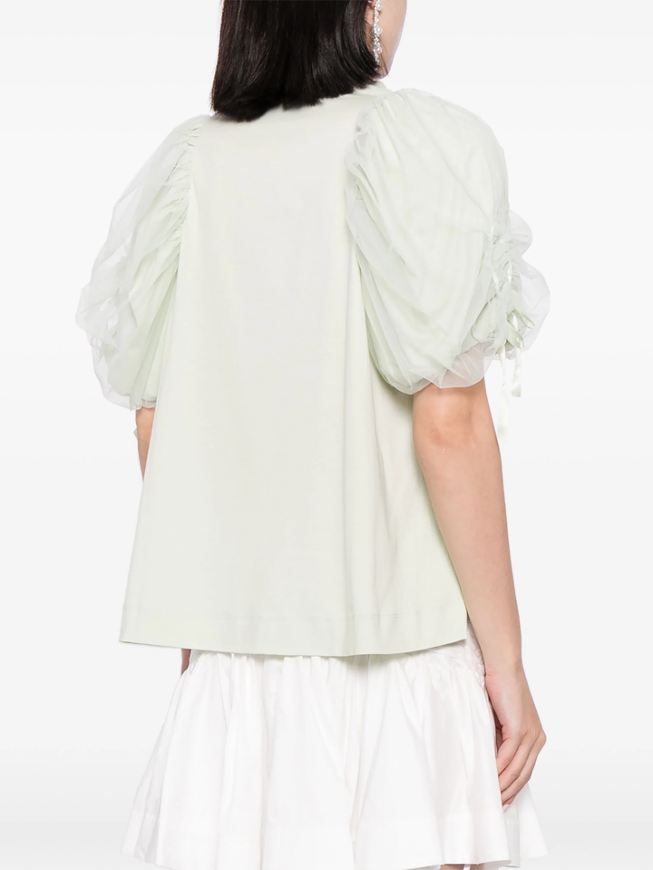 Tulle Overlay Puff Sleeve T-Shirt