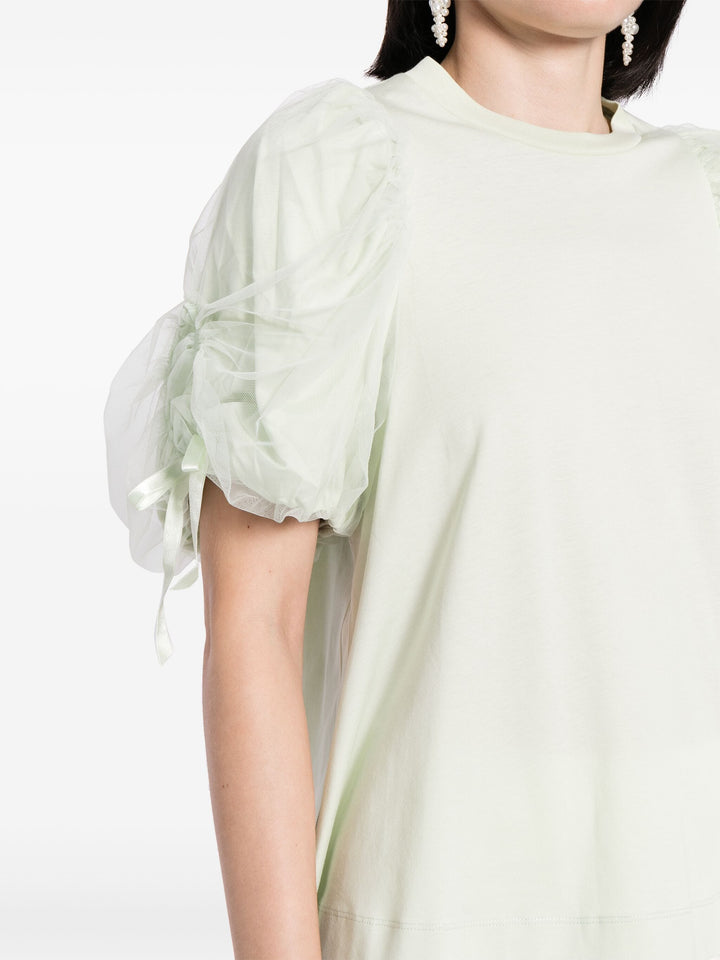 Tulle Overlay Puff Sleeve T-Shirt