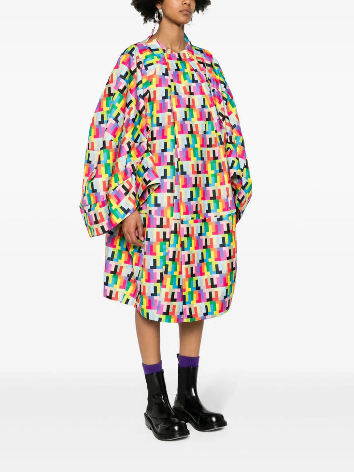 Wide-Sleeve Pattern Print Coat