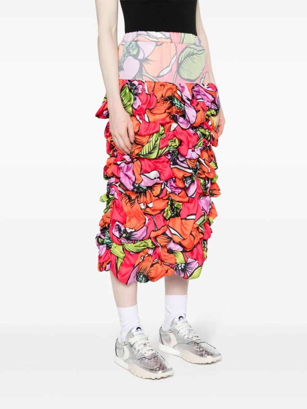 Satin Floral Pattern Full Skirt