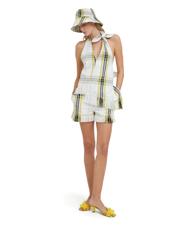 White Yellow Checkered Shorts
