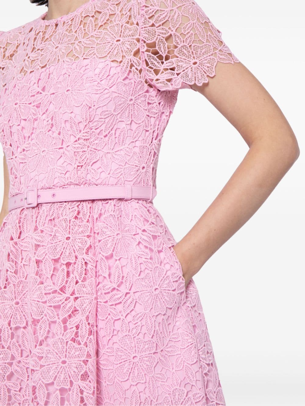 Pink Guipure Lace Mini Dress