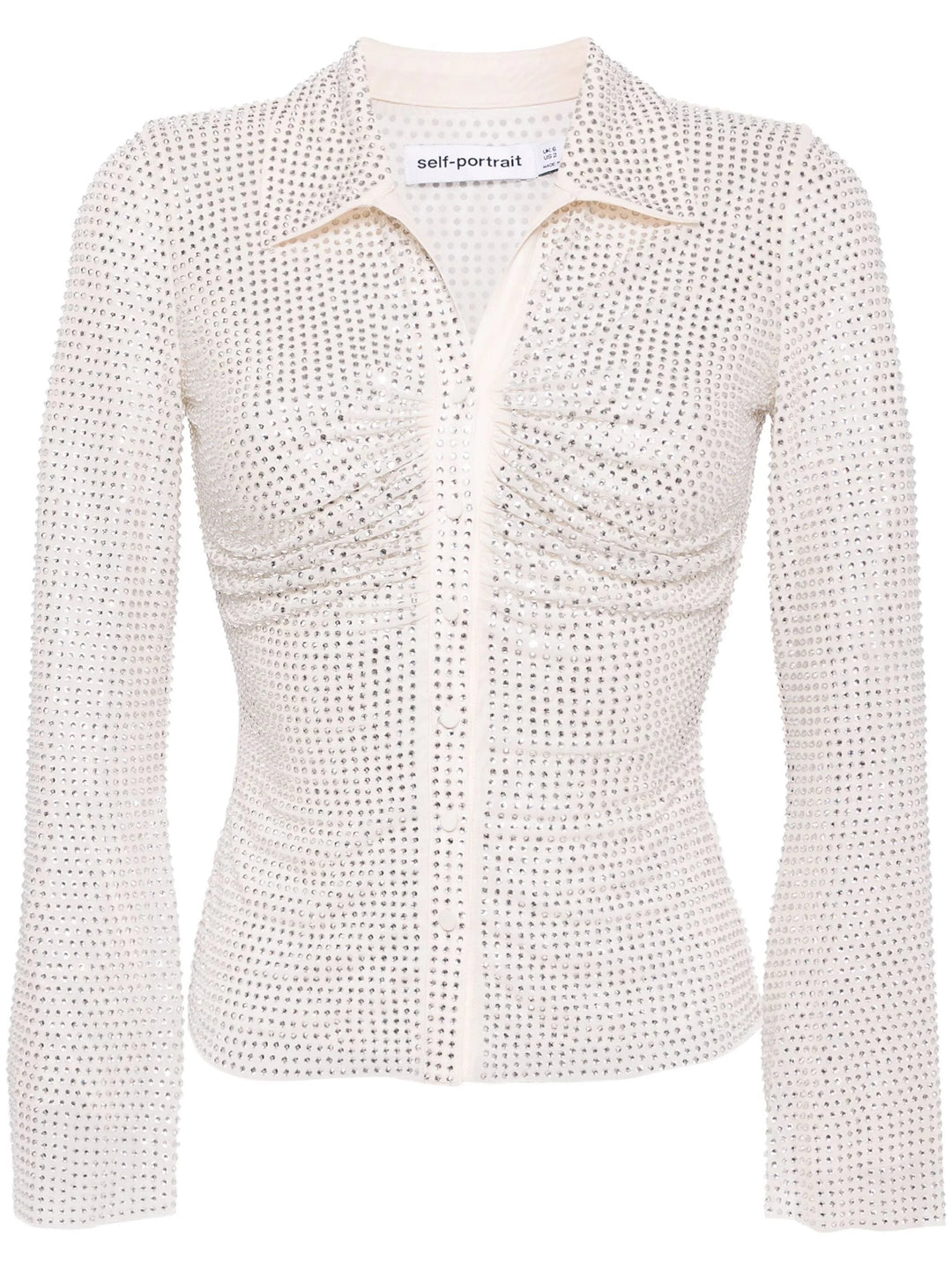 Cream Rhinestone Mesh Top