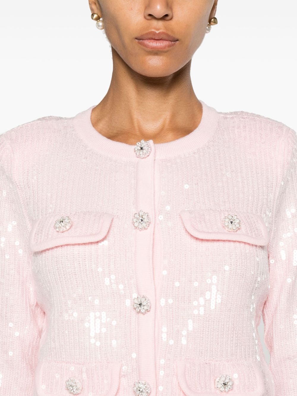 Pink Sequin Knit Cardigan