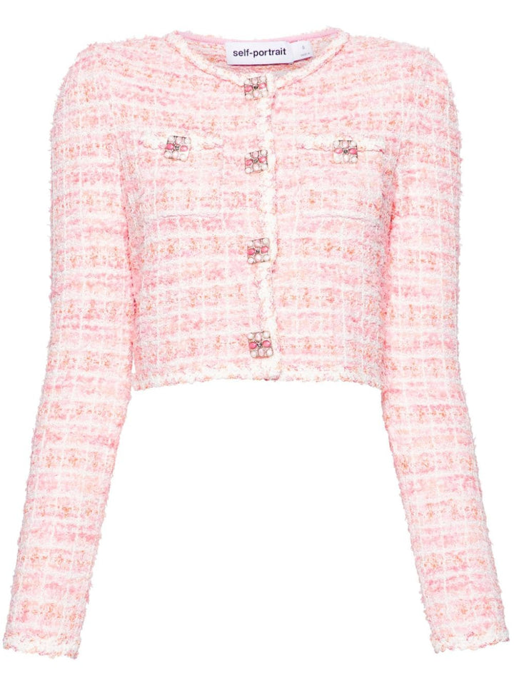 Pink Check Knit Cardigan