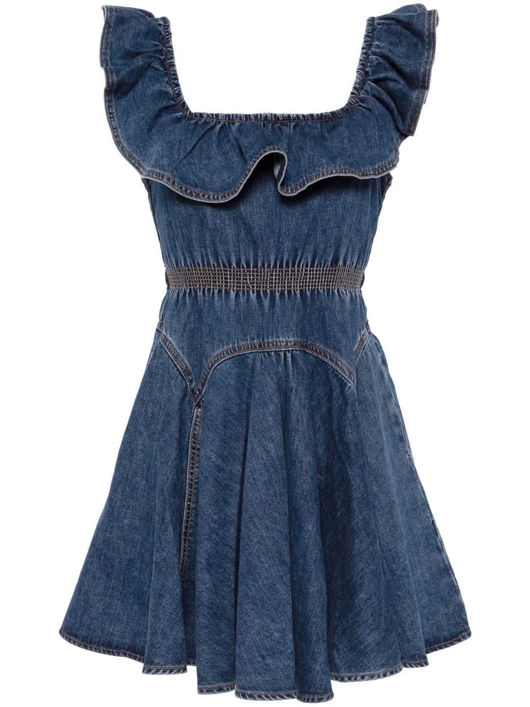 Denim Ruffle Mini Dress