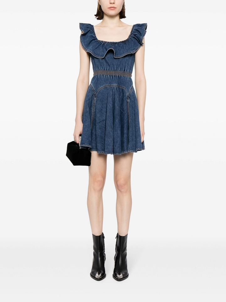 Denim Ruffle Mini Dress