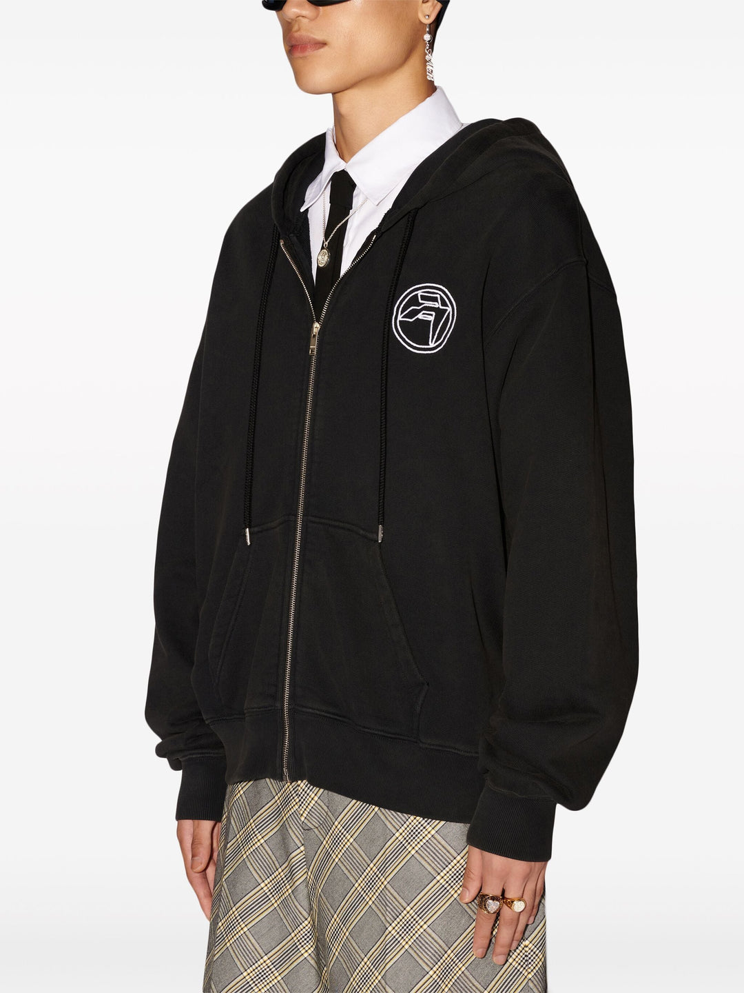 Embroidered Emblem Zip Up Sweater