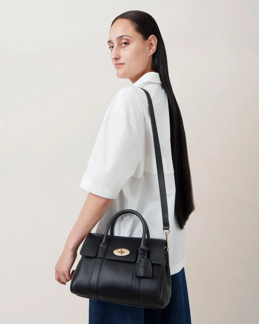 Bayswater Satchel Black Small Classic Grain