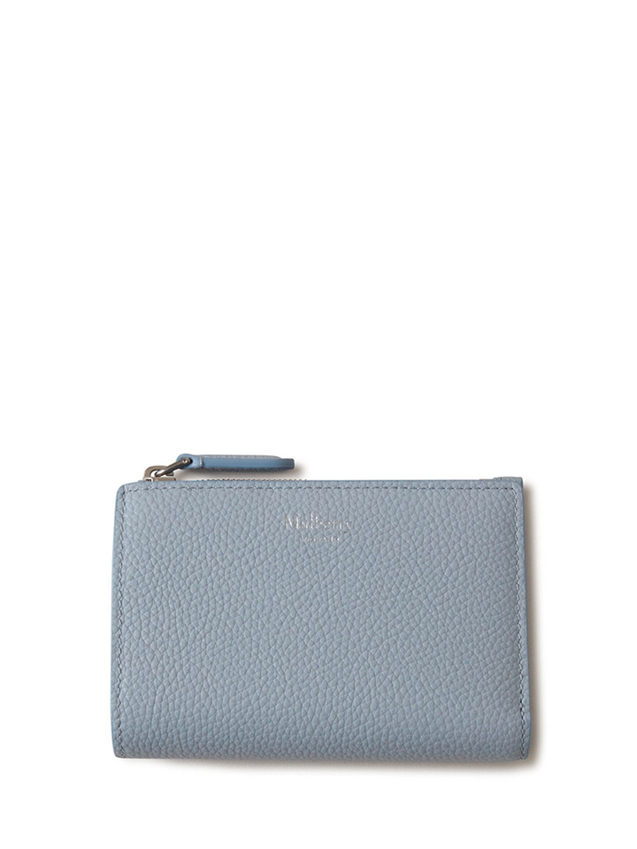 Continental Bifold Zipped Wallet Poplin Blue Small Classic Grain