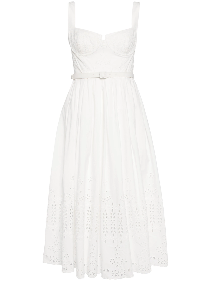 White Cotton Broderie Midi Dress