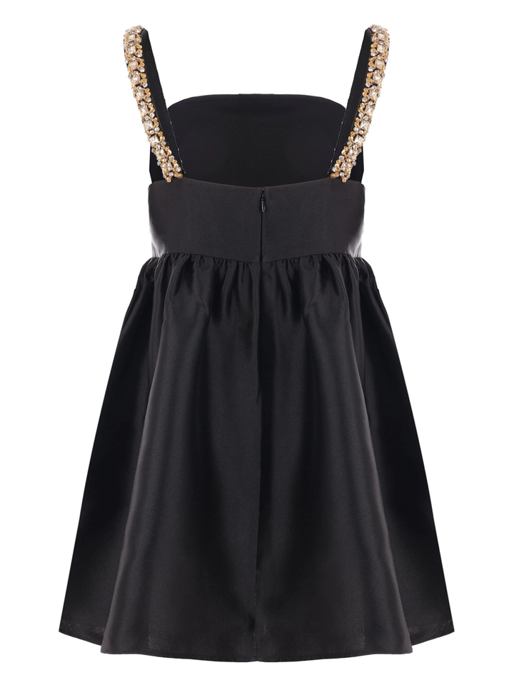 Black Taffeta Embellished Mini Dress