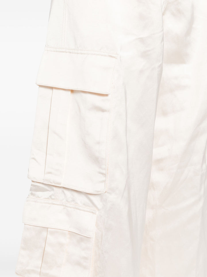 Cream Satin Cargo Trousers