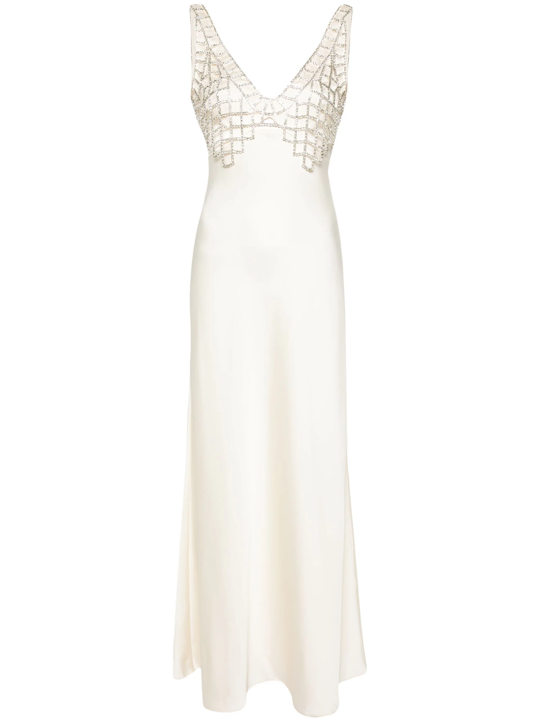 Cream Satin Diamante Bralette Maxi Dress