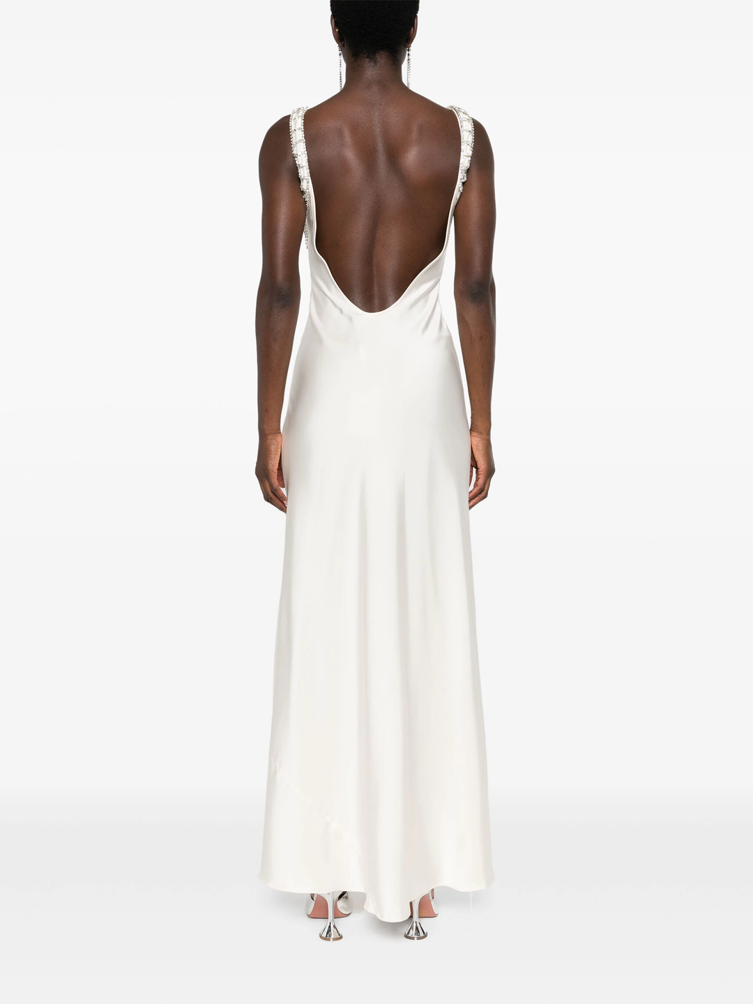 Cream Satin Diamante Bralette Maxi Dress