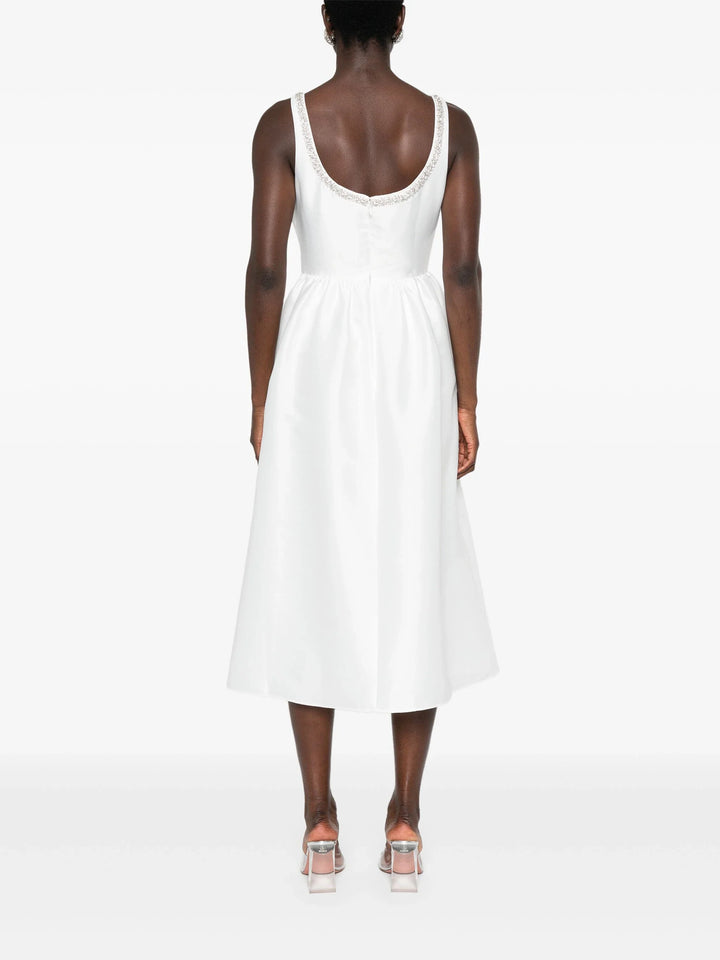 White Taffeta Diamante Midi Dress