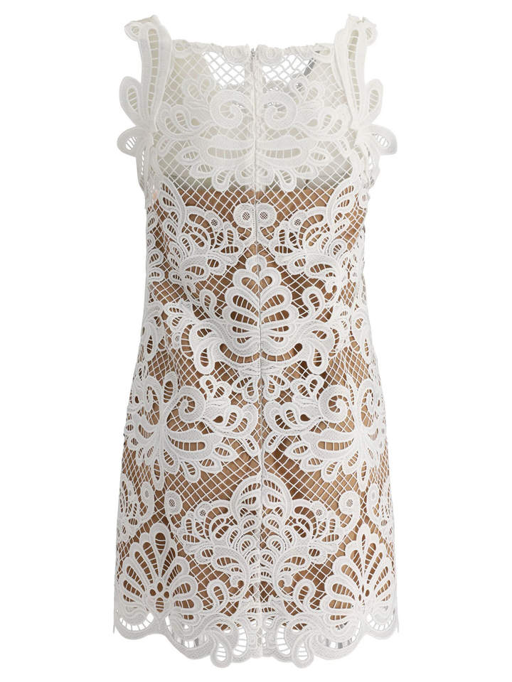White Guipure Lace Mini Dress