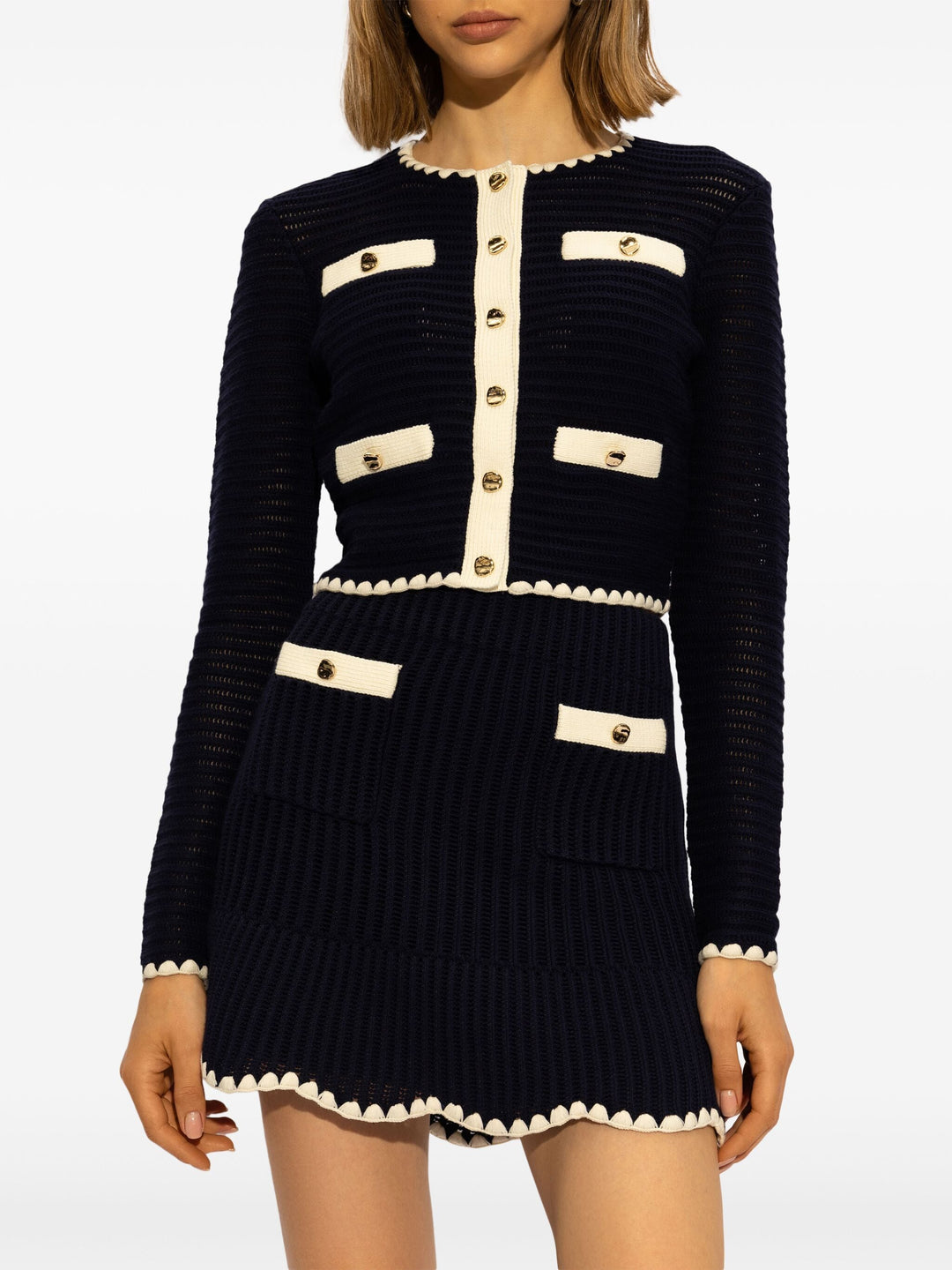 Navy Crochet Contrast Trim Cardigan