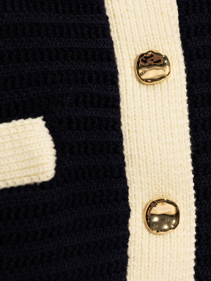 Navy Crochet Contrast Trim Cardigan