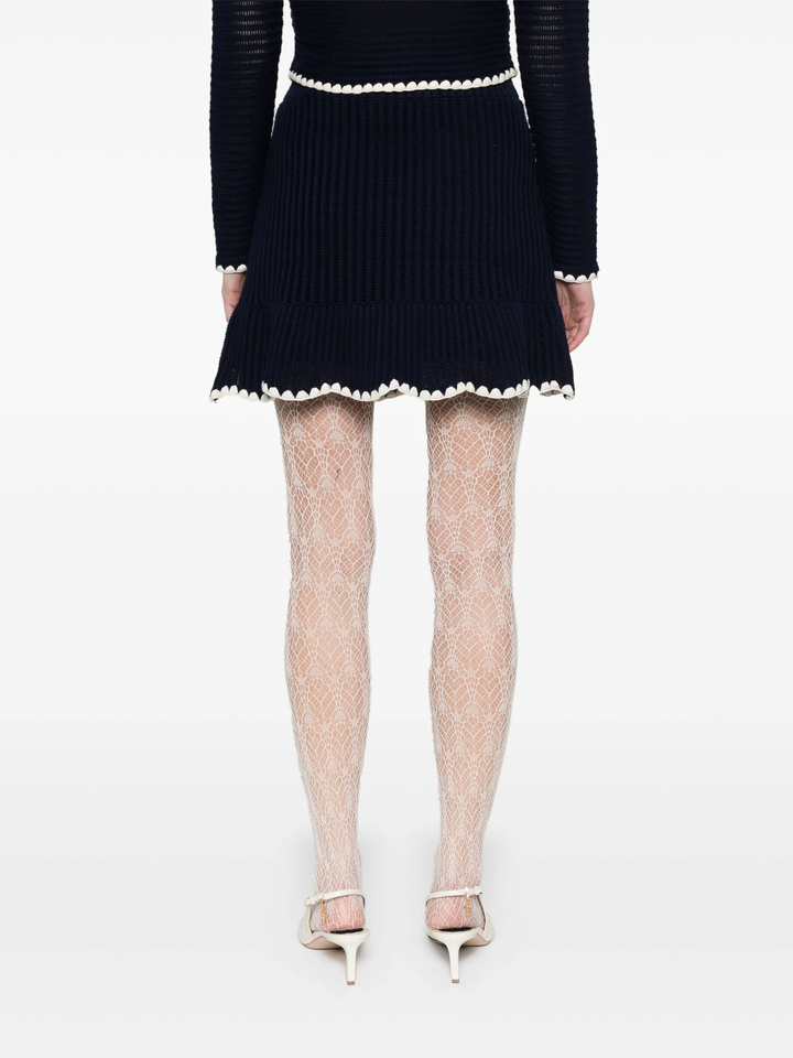 Navy Crochet Contrast Trim Mini Skirt