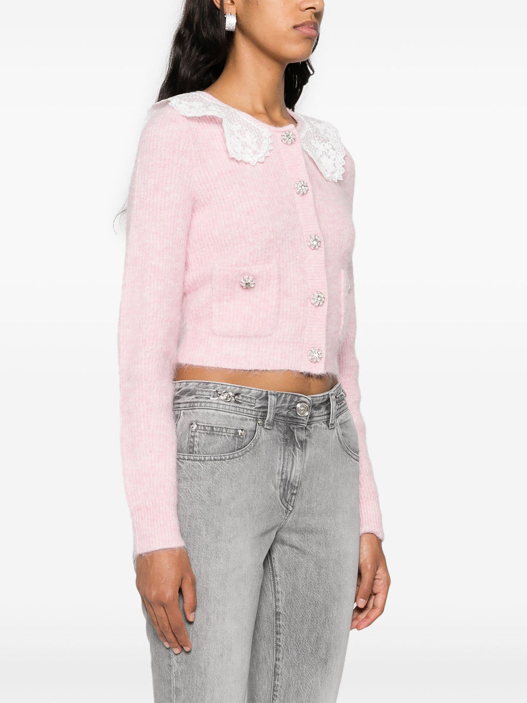 Pink Fluffy Rib Knit Cardigan