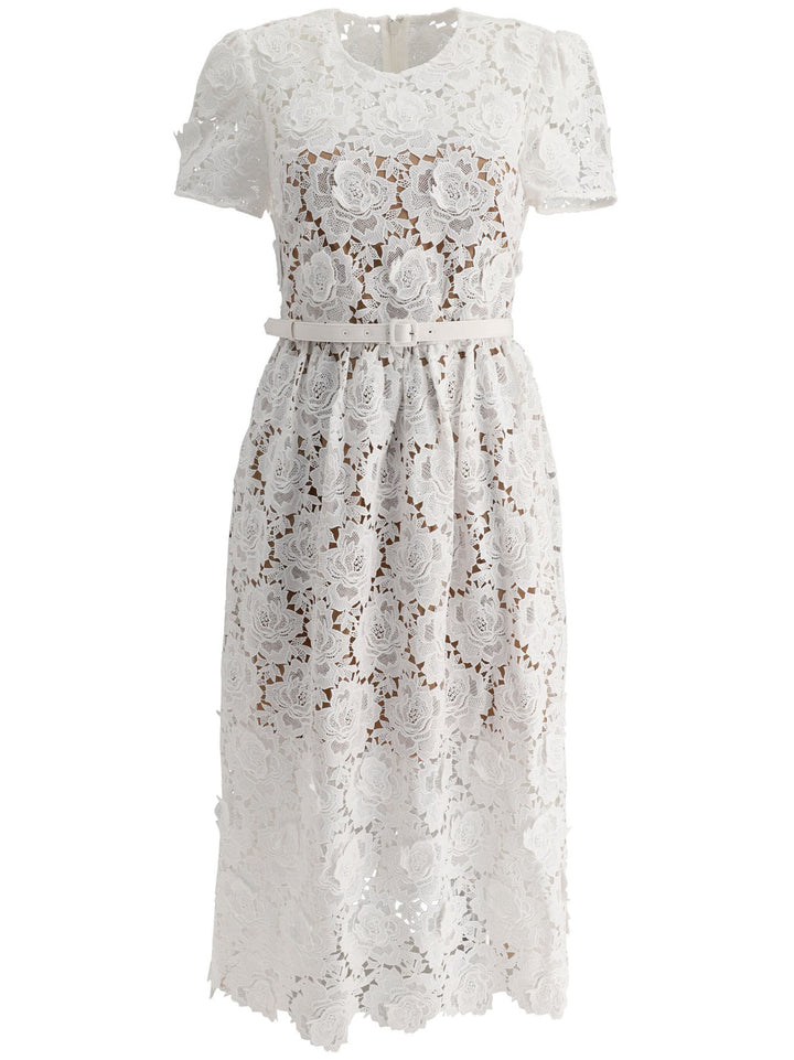 Cream Floral Lace Midi Dress