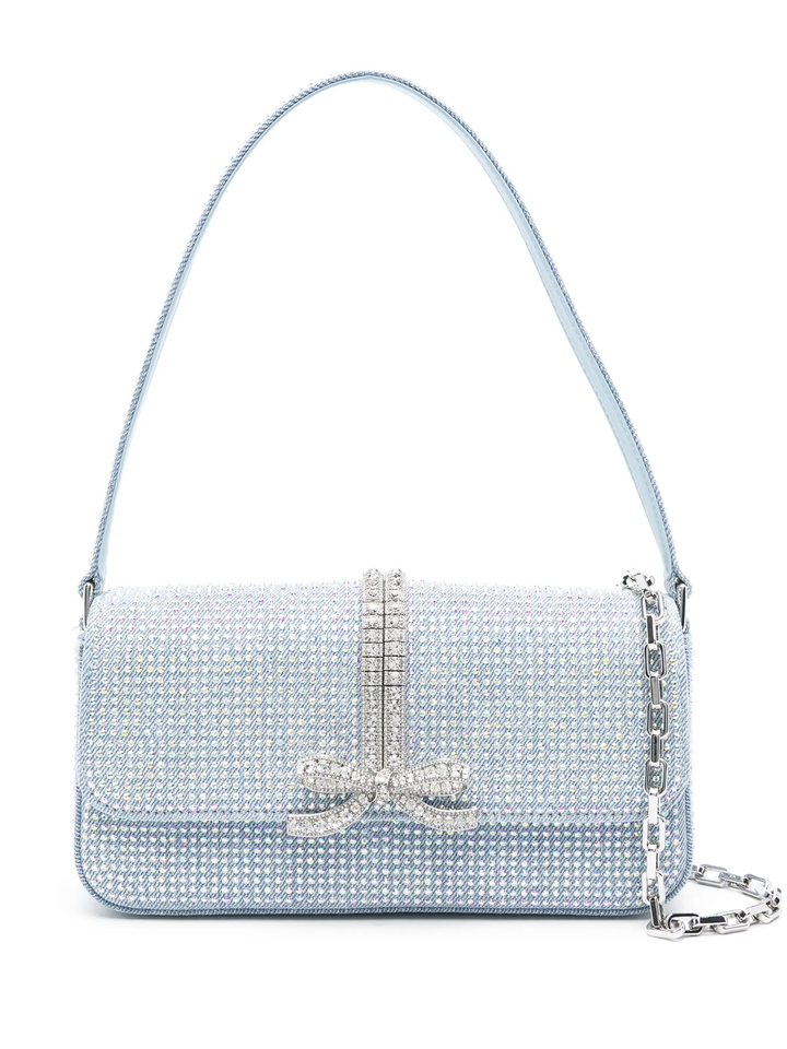 Blue Rhinestone Denim Baguette Bag