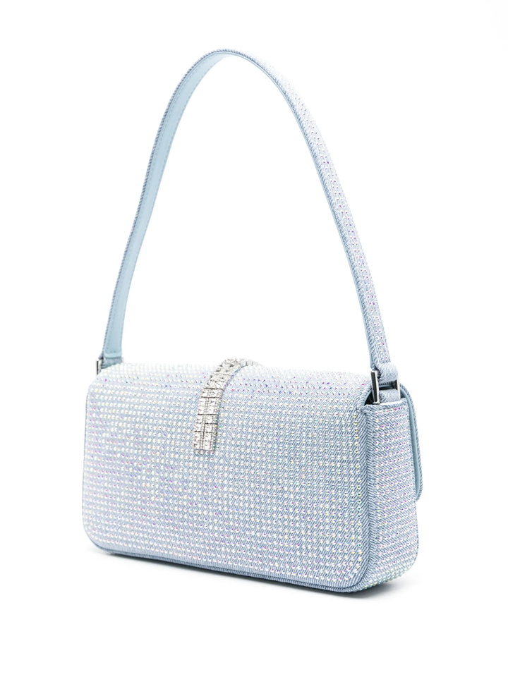 Blue Rhinestone Denim Baguette Bag