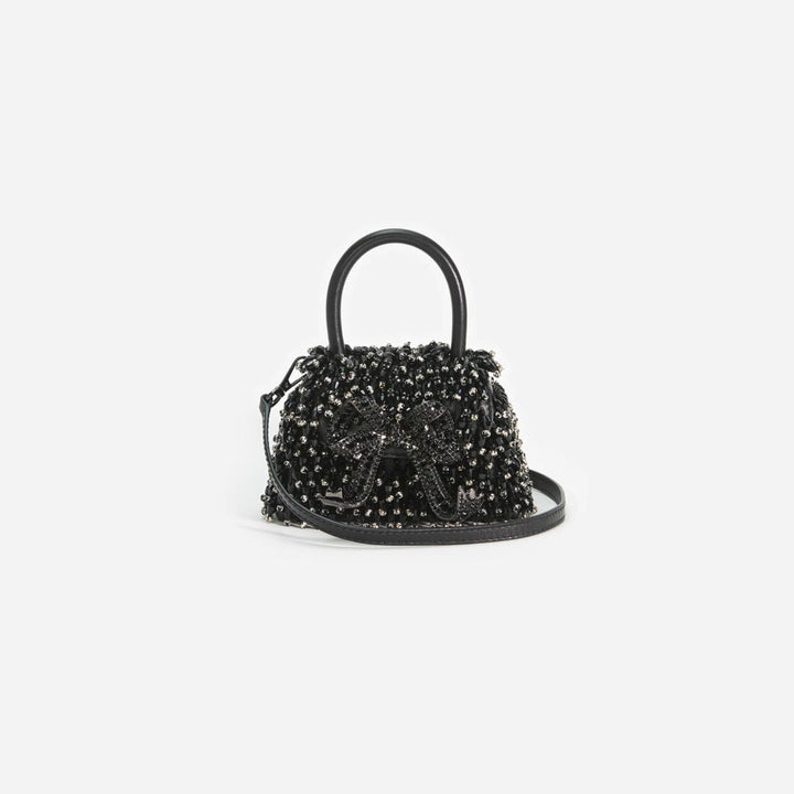 Black  Crystal Embroidery Micro Bag