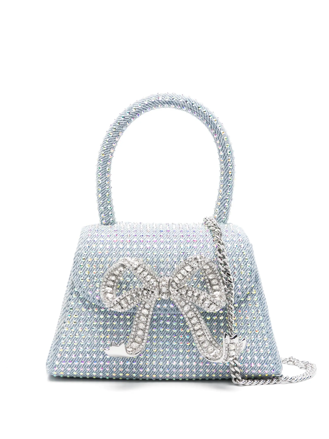 Blue Rhinestone Denim Micro Bow Bag