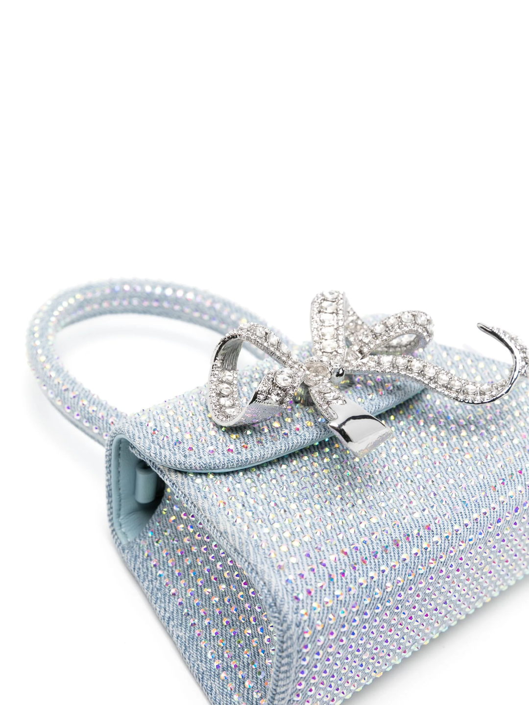 Blue Rhinestone Denim Micro Bow Bag