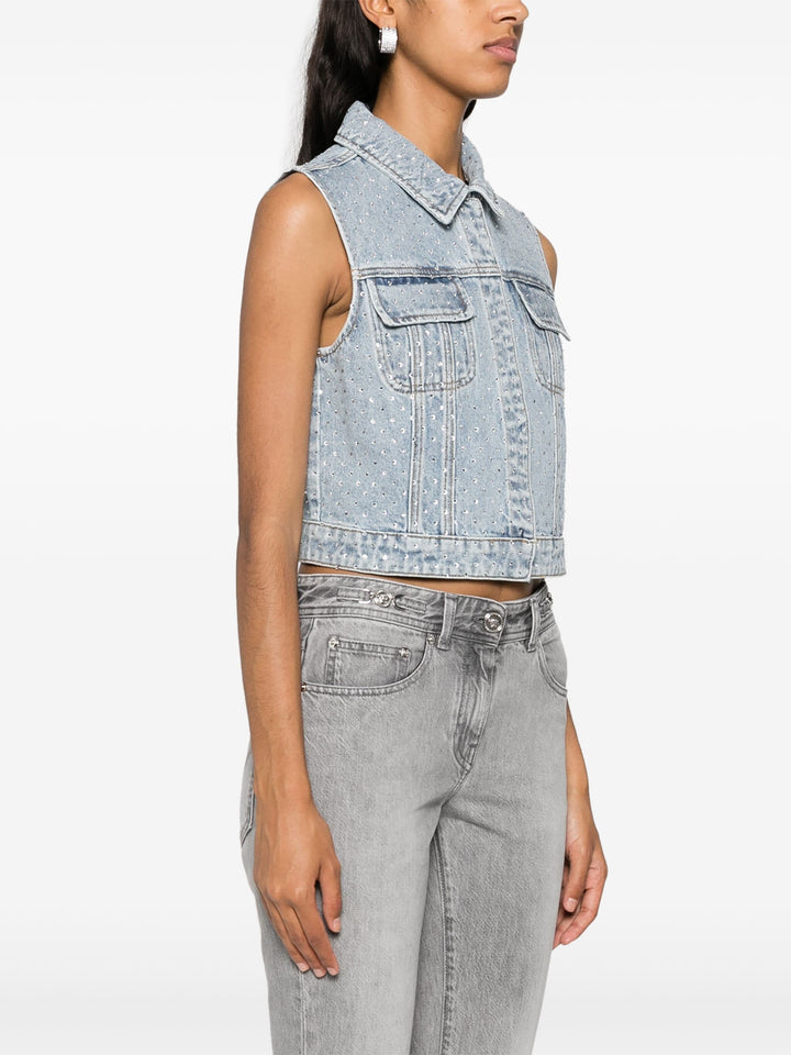 Bleach Wash Rhinestone Denim Top