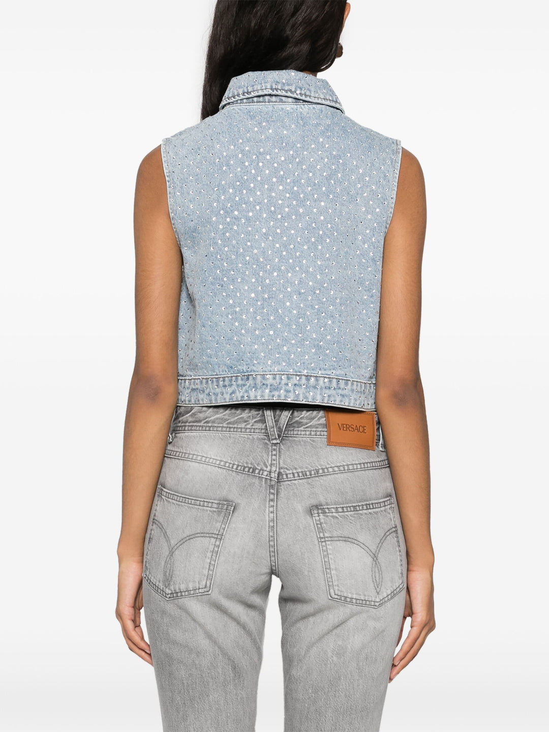 Bleach Wash Rhinestone Denim Top