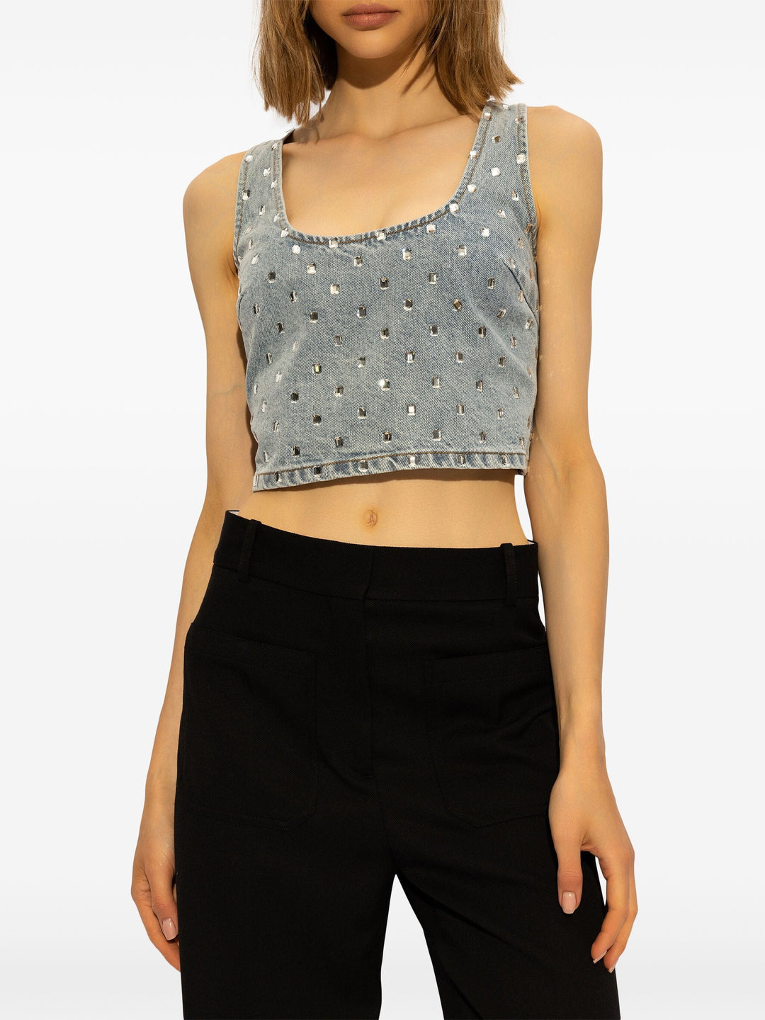 Square Rhinestone Denim Top