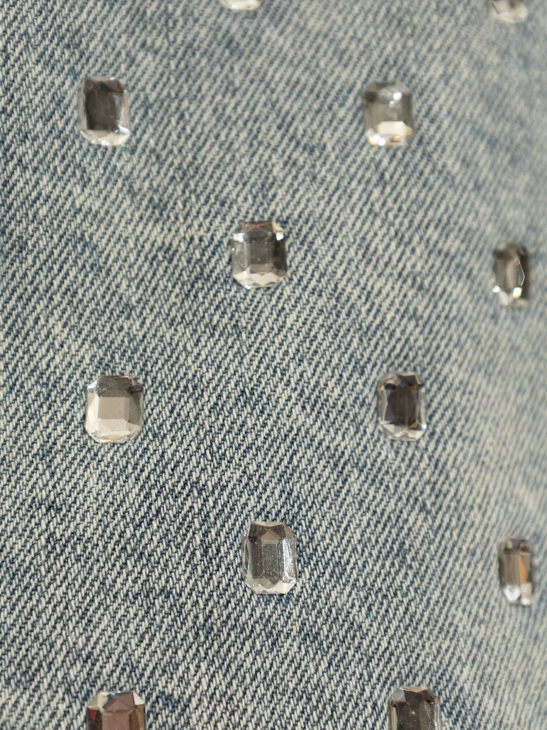 Square Rhinestone Denim Top