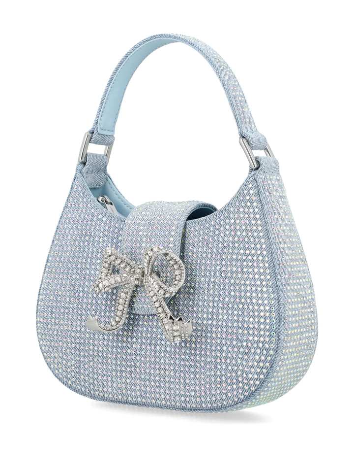 Blue Rhinestone Denim Cresent Bag