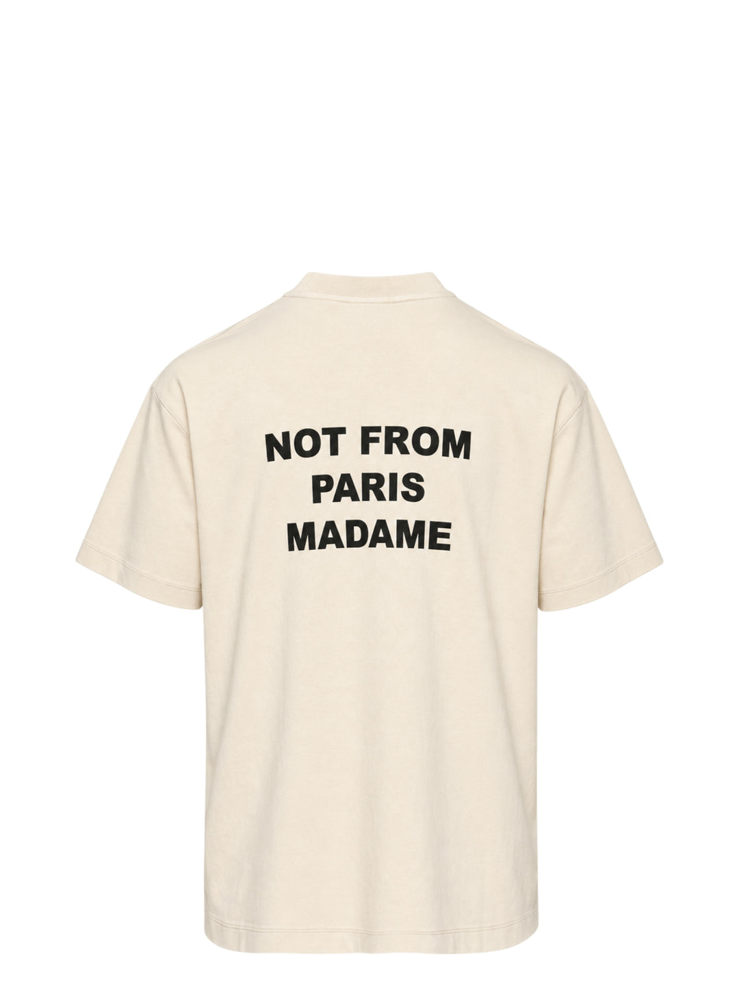 Drôle de Monsieur Not From Paris Madame slogan tee in cream with bold black chest text print, boxy fit, crew neck - view 2