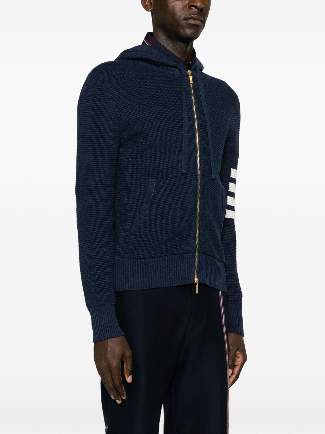 Linen Cotton 4-Bar Relaxed Fit Zip Up Hoodie Men