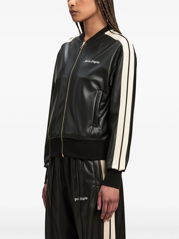 Leather Effect Track Bomber Jacket