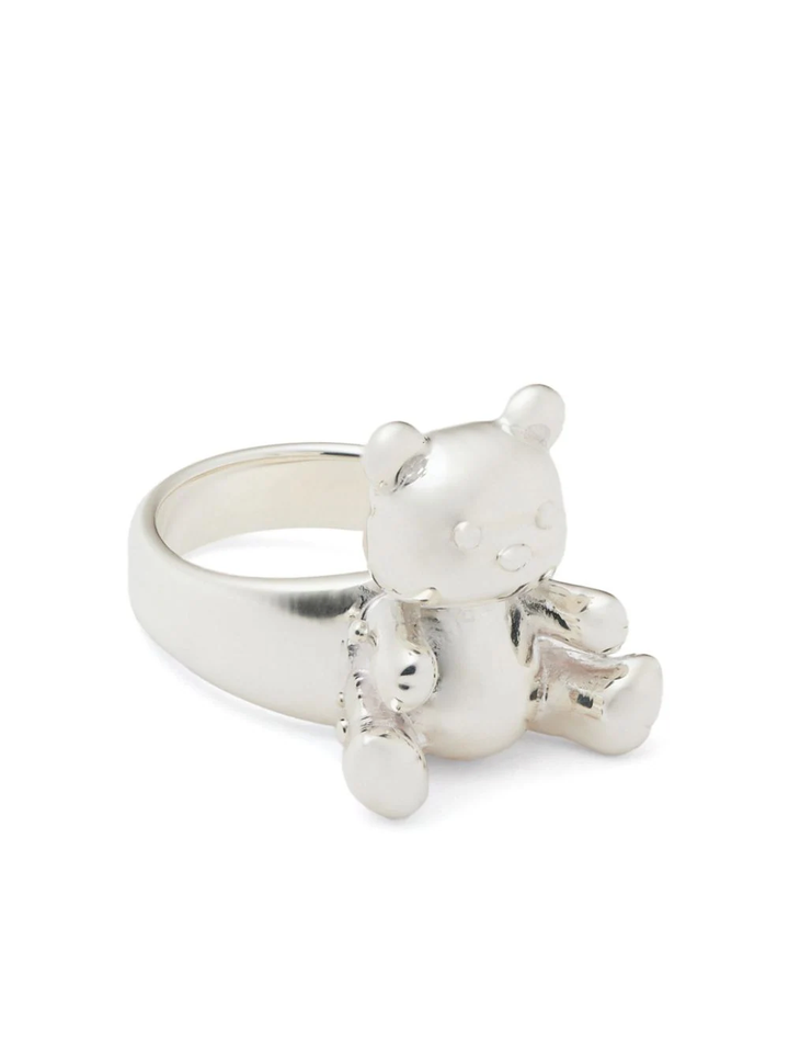 Inflated Teddy Bear Ring Silver