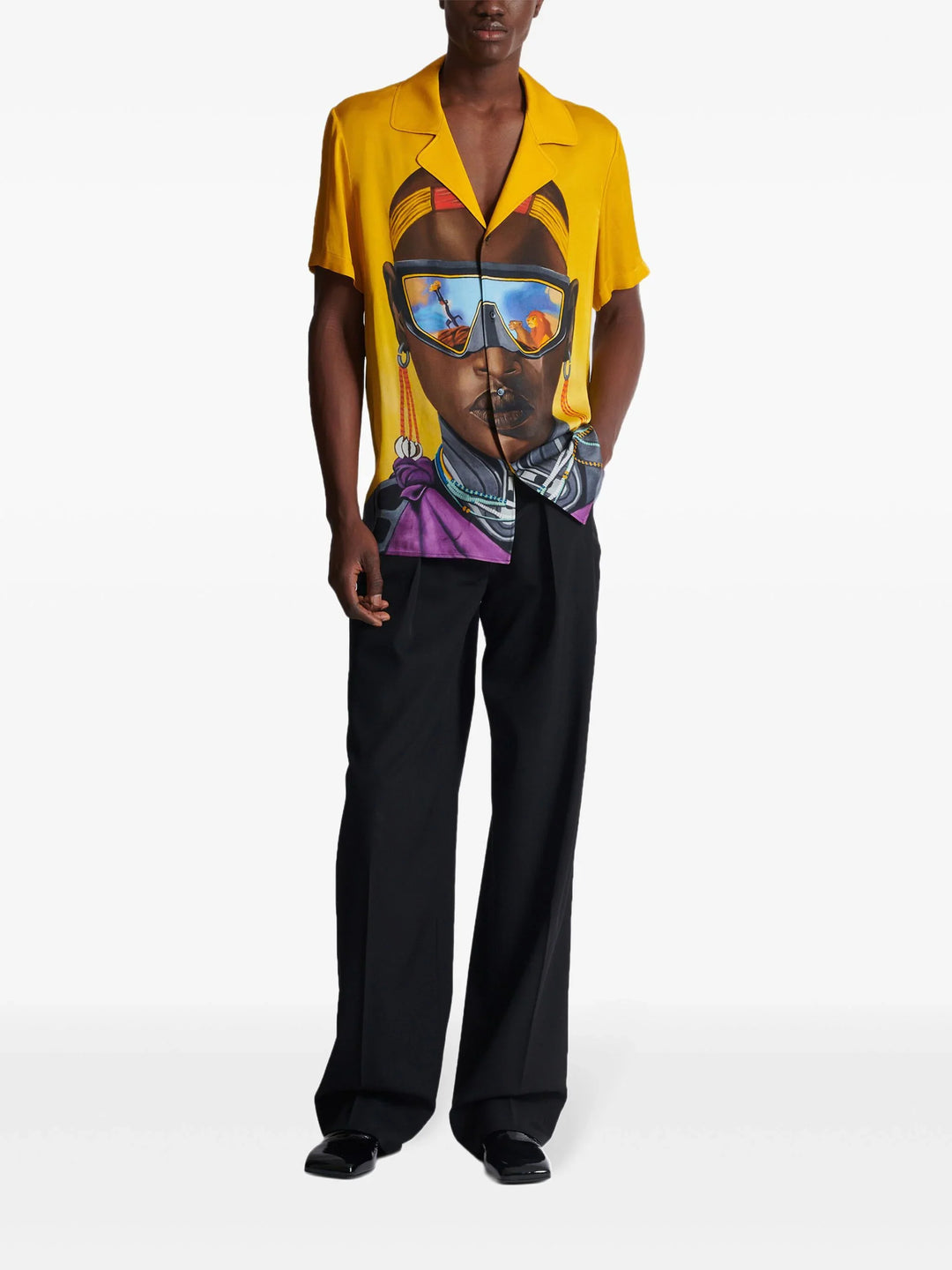 Disney X Balmain: The Lion King Satin Pyjama Shirt With Nika Mtwana Print