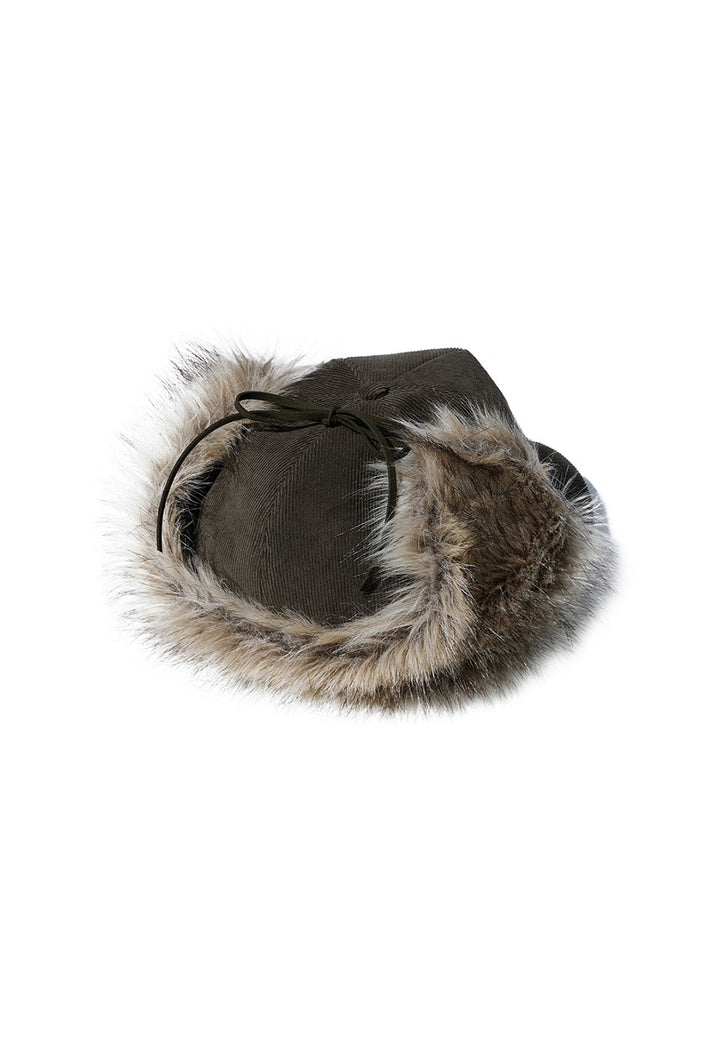 Faux Fur Corduroy Earflap Cap