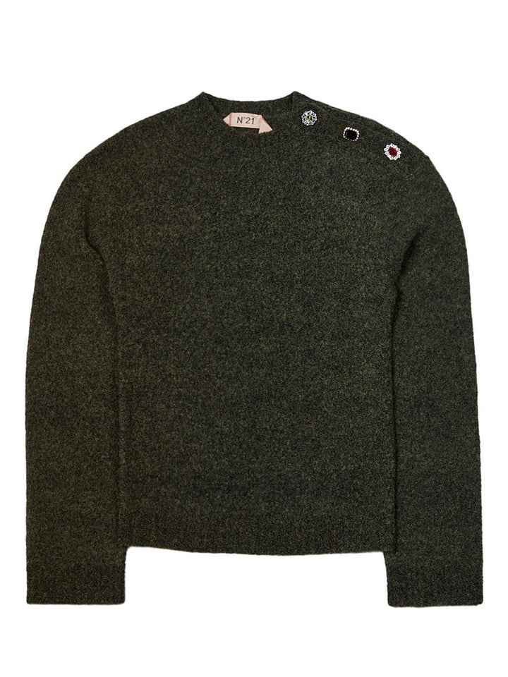 Jewel Button Round Neck Knitted Sweater