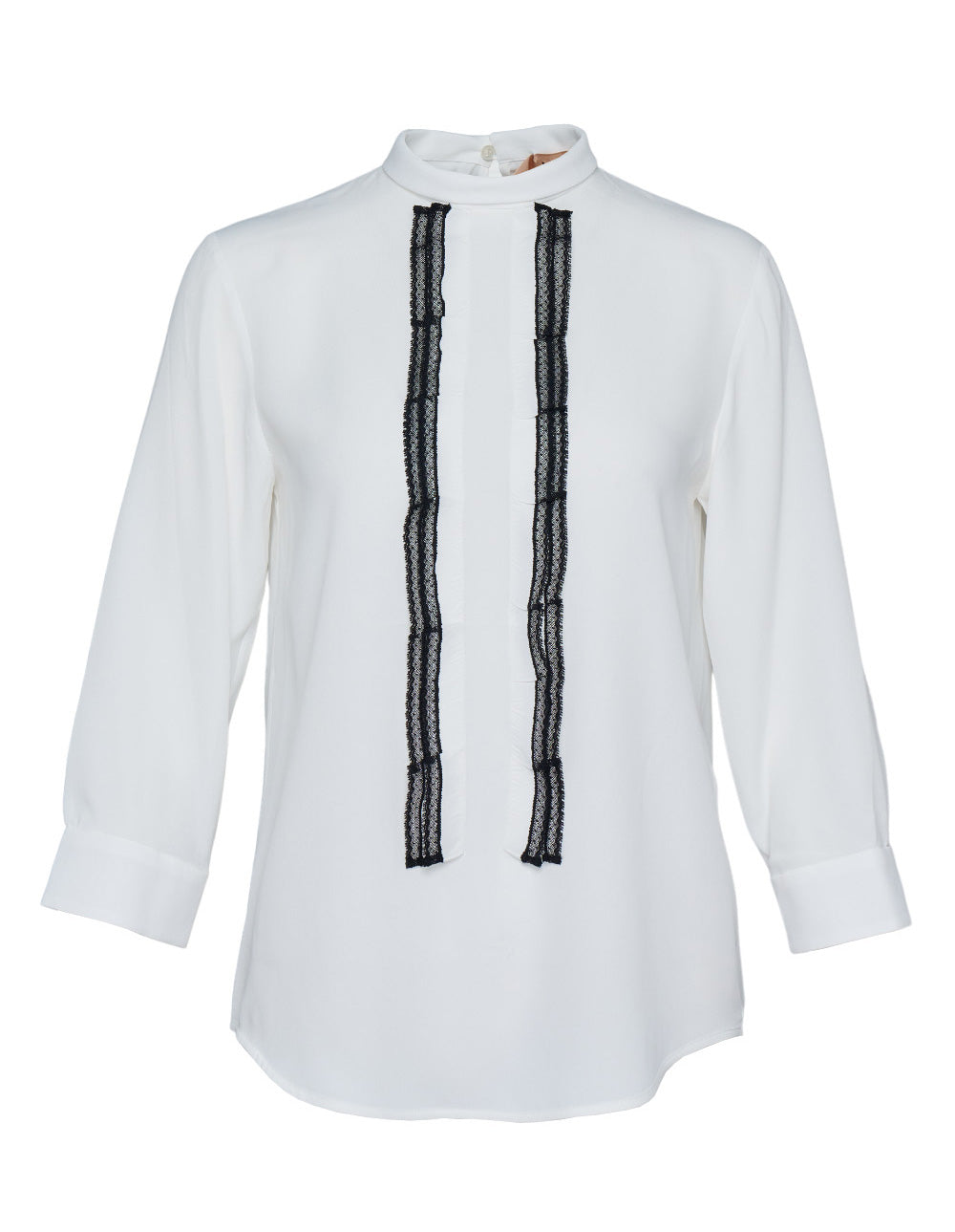 High Collar Lace Trim Blouse